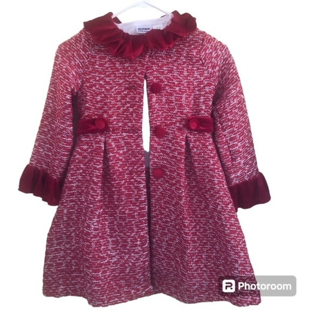 Bluebei Red & White Tweed Coat & Dress Set red velvet & sliver details Size 7/8